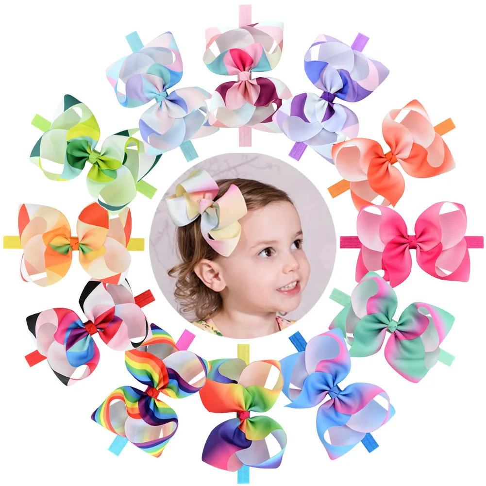 

12pcs Color Changing Thread with Bubble Flower Bow Kids Baby Girls Toddlers Hair Band Hair Accessories Headbands