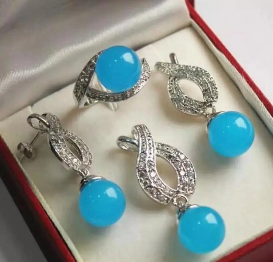

New Jewelry AAA 12mm Green jade Pendant Necklace Earrings Ring set