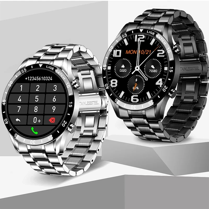 

LIGE Full Touch Screen Smart Watch Sports Bluetooth Call Watch Blood Pressure Monitor Message Reminder Business Smartwatch Men