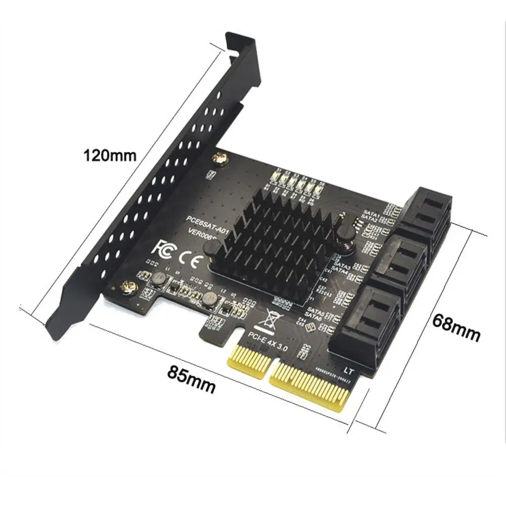 

6 Port SATA III PCIe Expansion Card 6Gbps SATA 3.0 to PCI-e 4X Controller Card PCI Express Adapter Converter with Brack