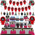 Одноразовые тарелки-шары для вечевечерние НКИ, подвесной вращающийся флаг для торта, тематическое украшение из фильма кальмар для дня рождения, детский праздник