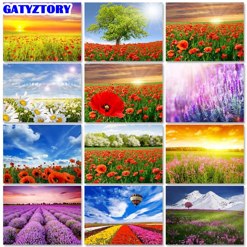 

GATYZTORY DIY Painting By Numbers Kits Landscape Flower Field Coloring By Numbers Unique Gift Wall Pictures For Living Room 40x5