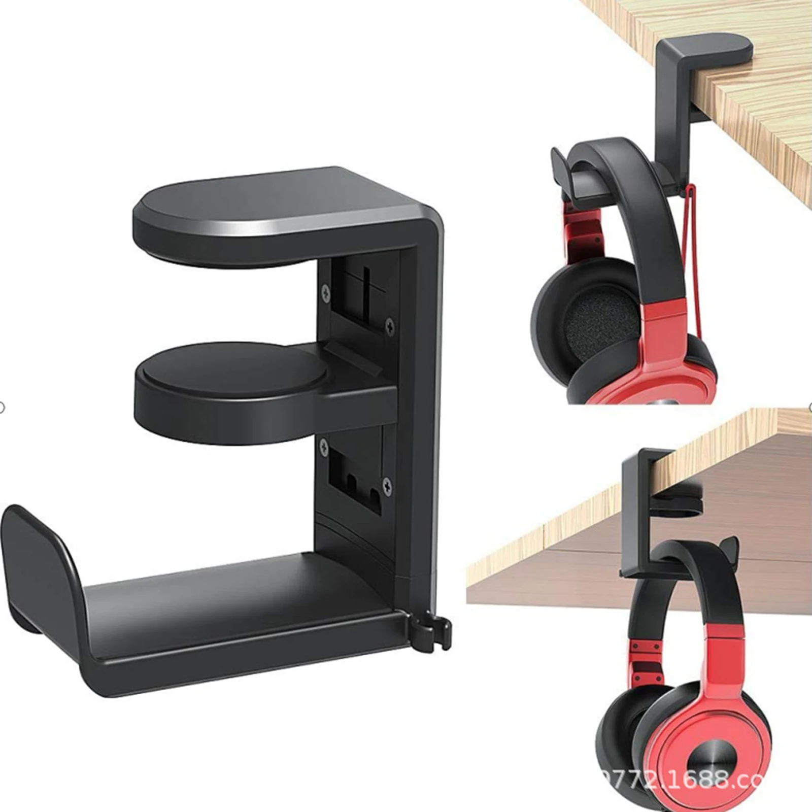 

Under Desk Headphone Stand Headset Holder 360° Swivel Hanger Hook Universal Space Save Black