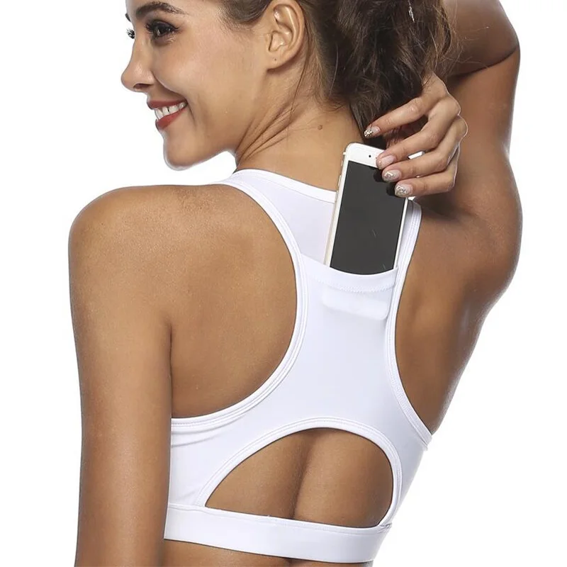 Женский спортивный бюстгальтер Canday однотонный для йоги с карманом телефона