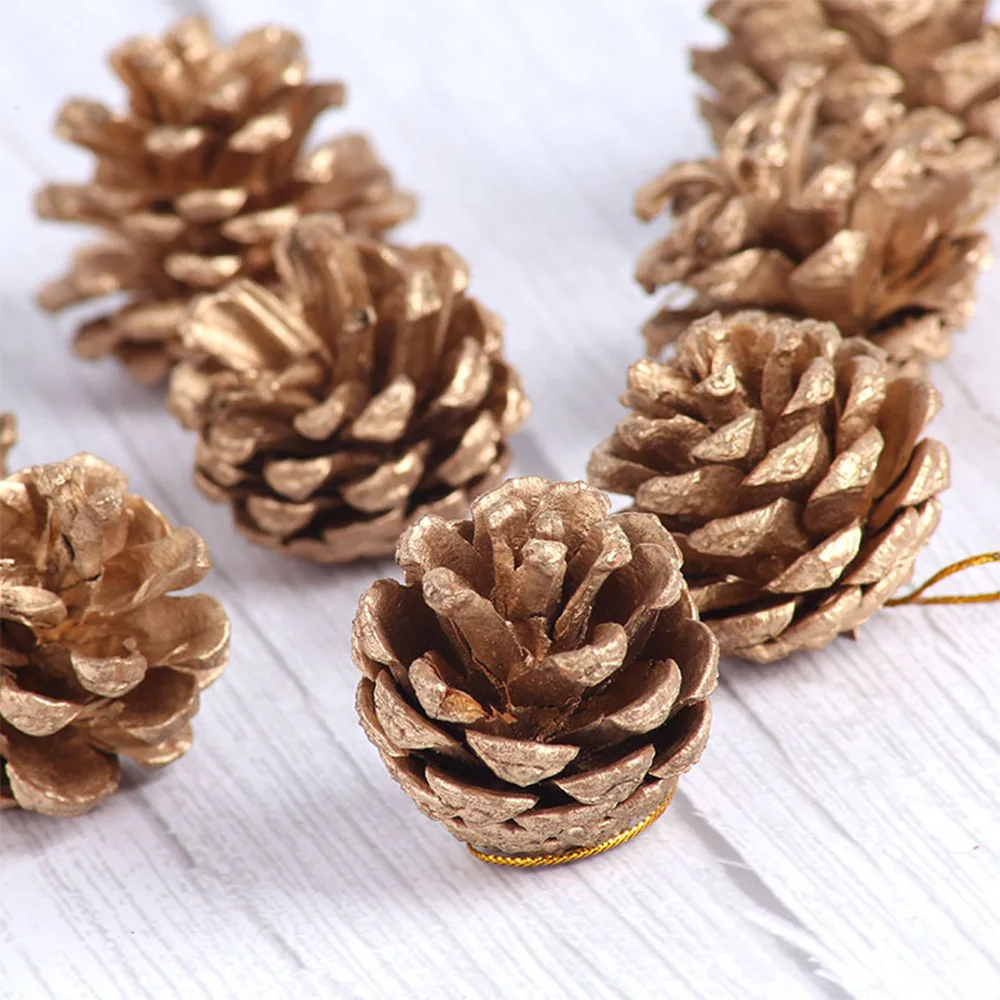 

9Pcs Gold Silver Wooden Pine Cones Christmas Pendants Supplies Christmas Tree Hanging Decor Pine Cones New Year Party Ornament