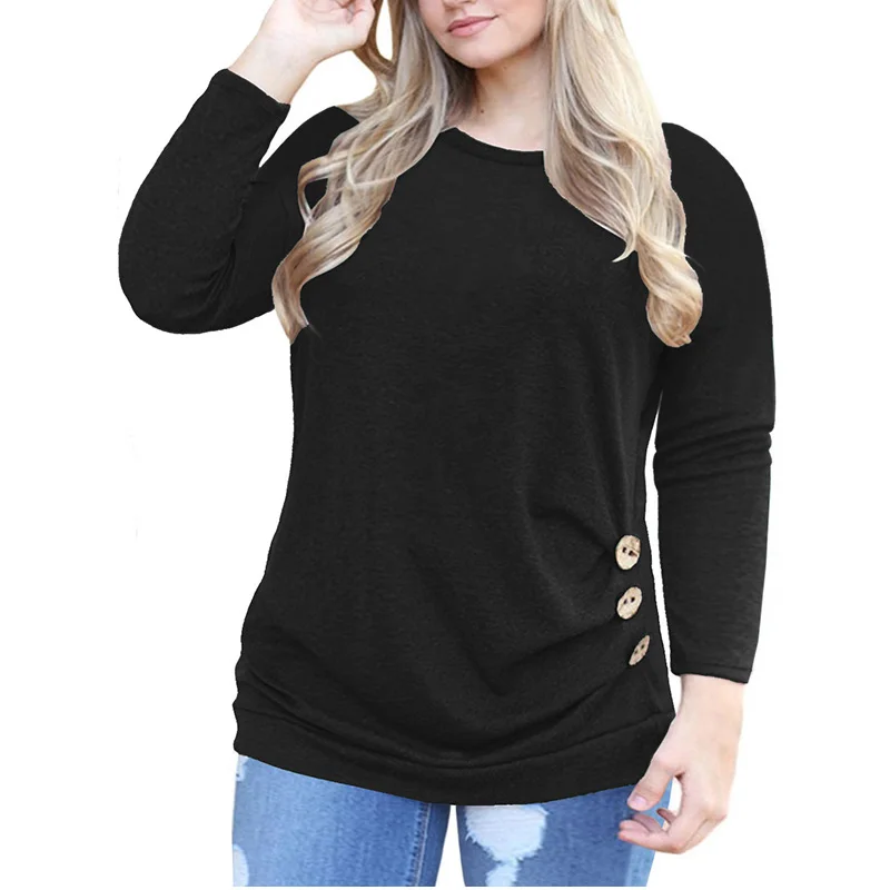 Футболка с длинным рукавом Женская Повседневная футболка круглым вырезом топы