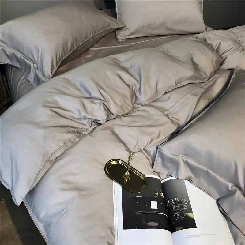 Серый серебристый тенсел шелка мягкие постельные принадлежности набор Queen King size