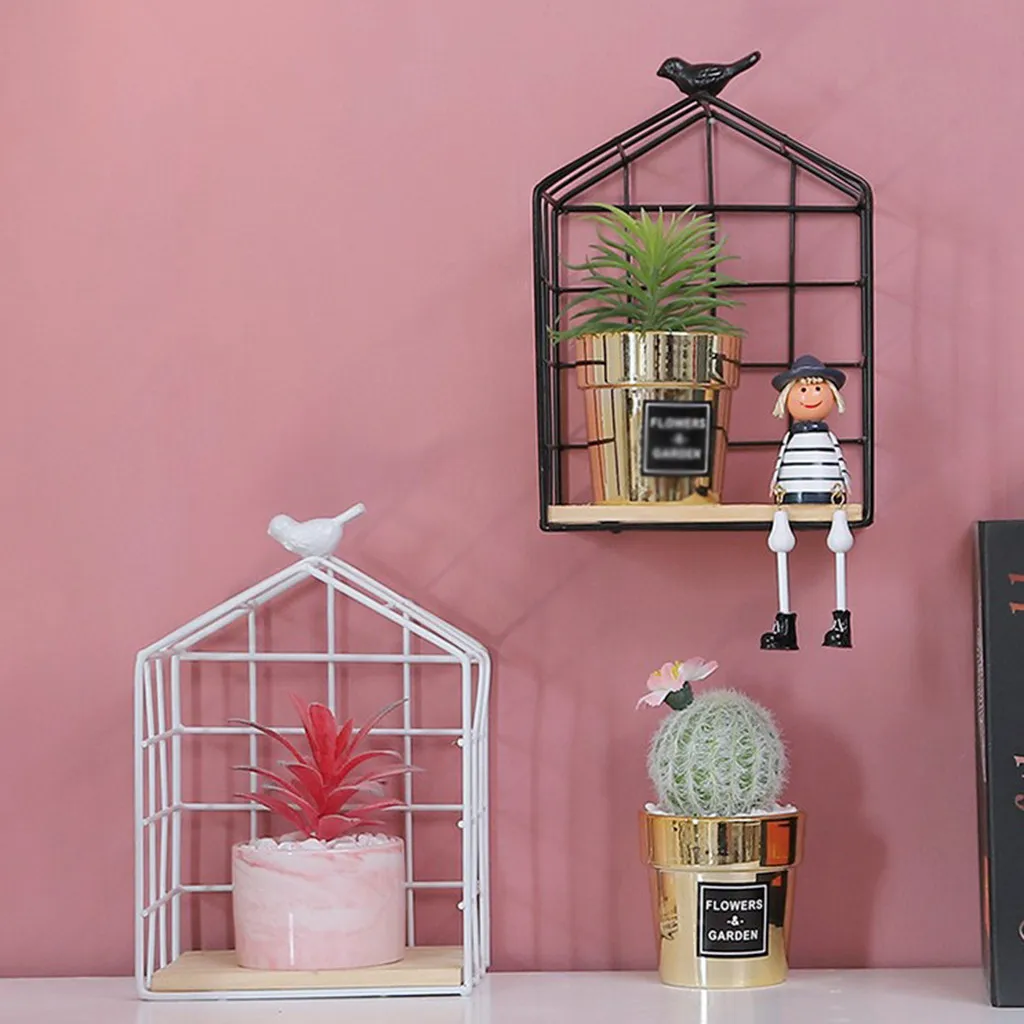 Wooden Metal Storage Racks Hanging Decor Flower House Rack Wall Book Figurines Display Crafts Shelves 2020 8P |