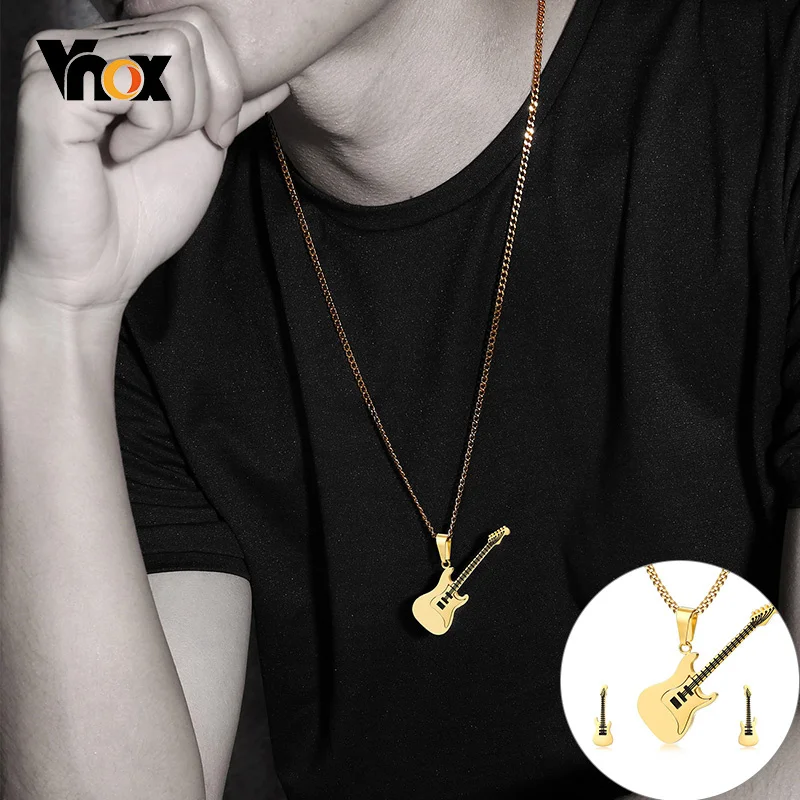 Vnox стильный кулон в форме гитары серьги ювелирный набор для мужчин панк инстру т