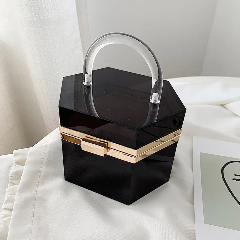 

Women Fashion Clear Acrylic Handbag Designer Transparent Clutch Evening Party Dinner Bag for Female 2021 Top Handle Box Purses