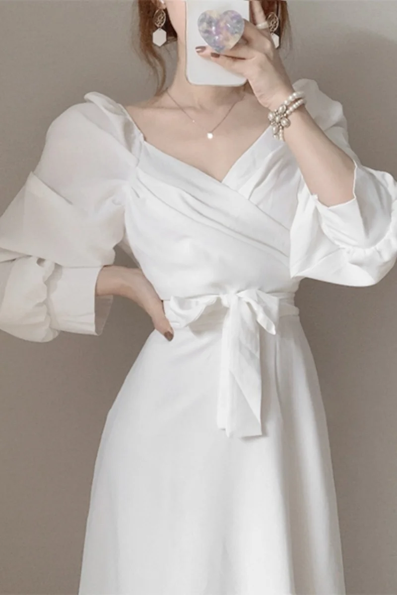 Шикарное корейское шифоновое платье ранней осени с французским воротником на