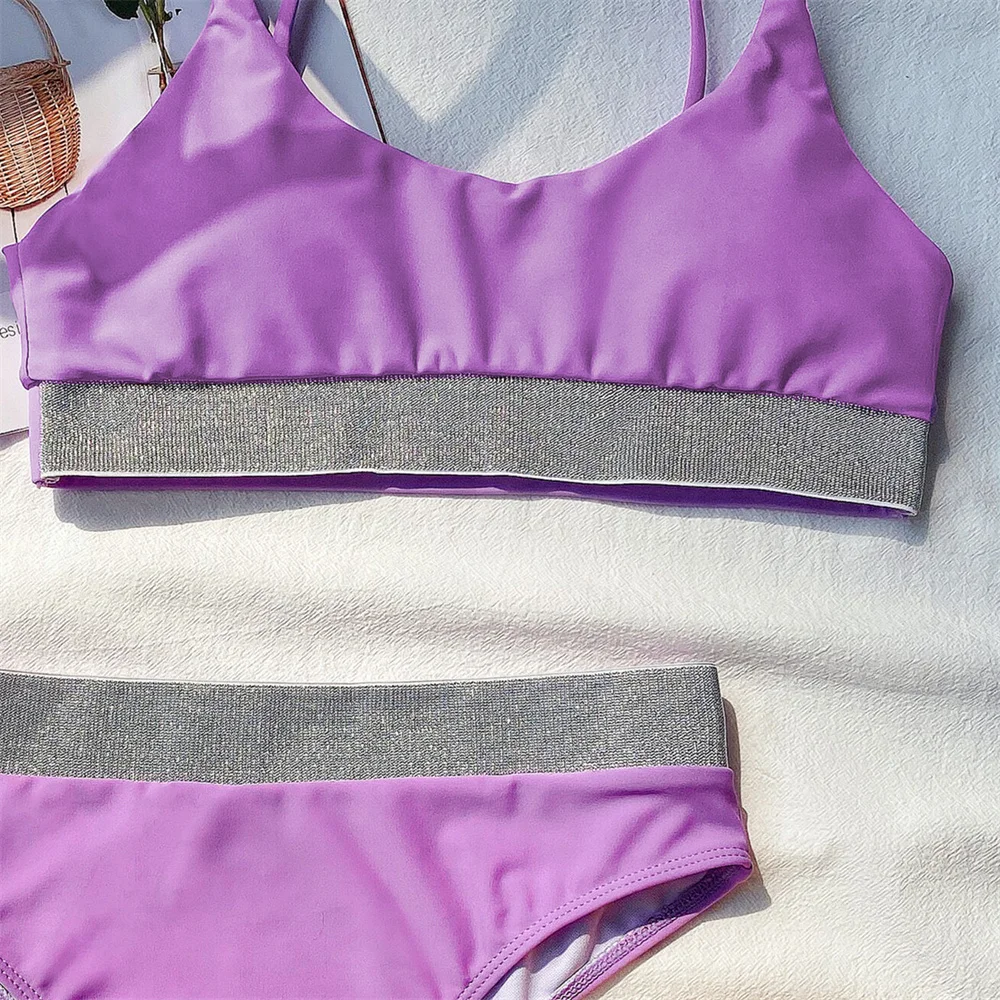 

Sexy 2021 Bikini Swimsuit Women Swimwear Push Up Bikinis Set Female High Waist Purple Swimming Suit for Pool Bathing Suits Girls