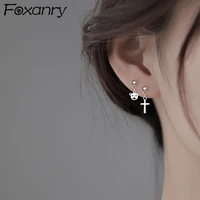 foxanry prevent allergy 925 stamp stud earrings trendy punk hip hop vintage couple asymmetric bear cross party jewelry