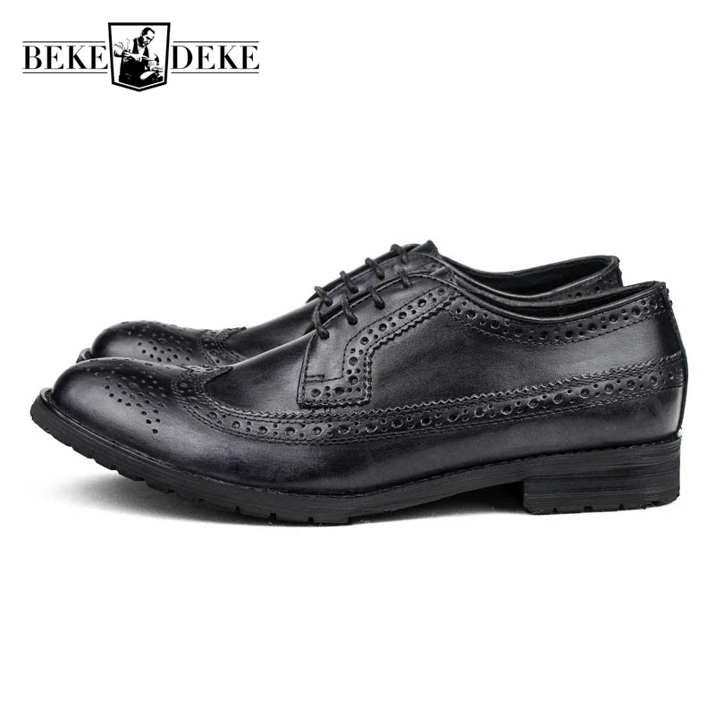 Броги мужские из натуральной коровьей кожи повседневные туфли на шнуровке