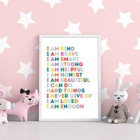 kid room decor wall art canvas painting i am kind i am brave self motivation colorful letter poster nursery decor pictures