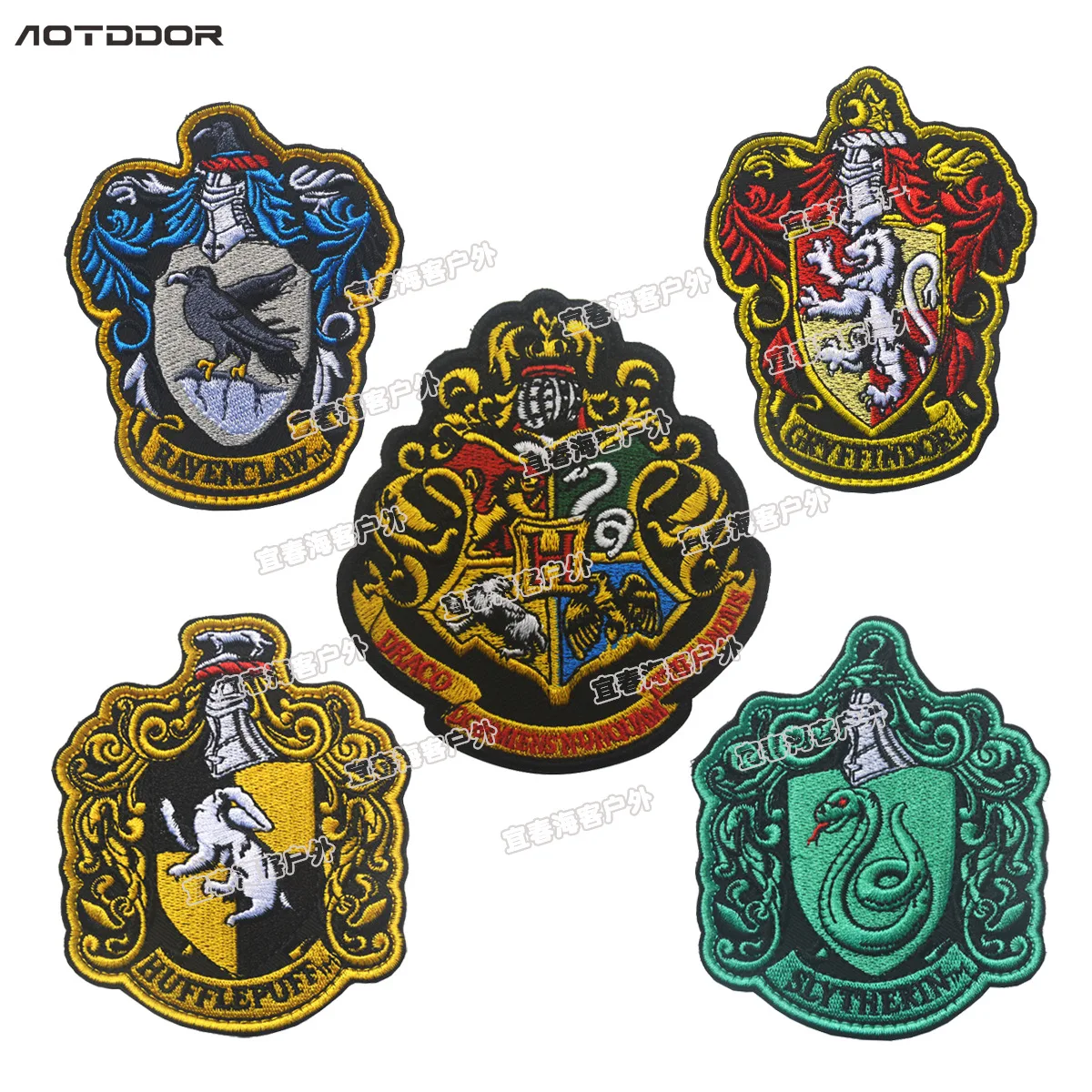 

Embroidered Gryffindor Hufflepuff Ravenclaw Slytherin Crest Logo Patches Hook Back Morale Military Badge Fastener