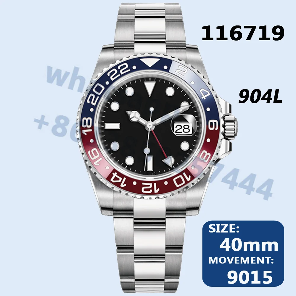 

Men's Automatic Mechanical Top Luxury Brand Watch 40MM GMT-Master II 116719 BLRO Red Blue Ceramic 904L 1:1 9015 AAA Replica Noob