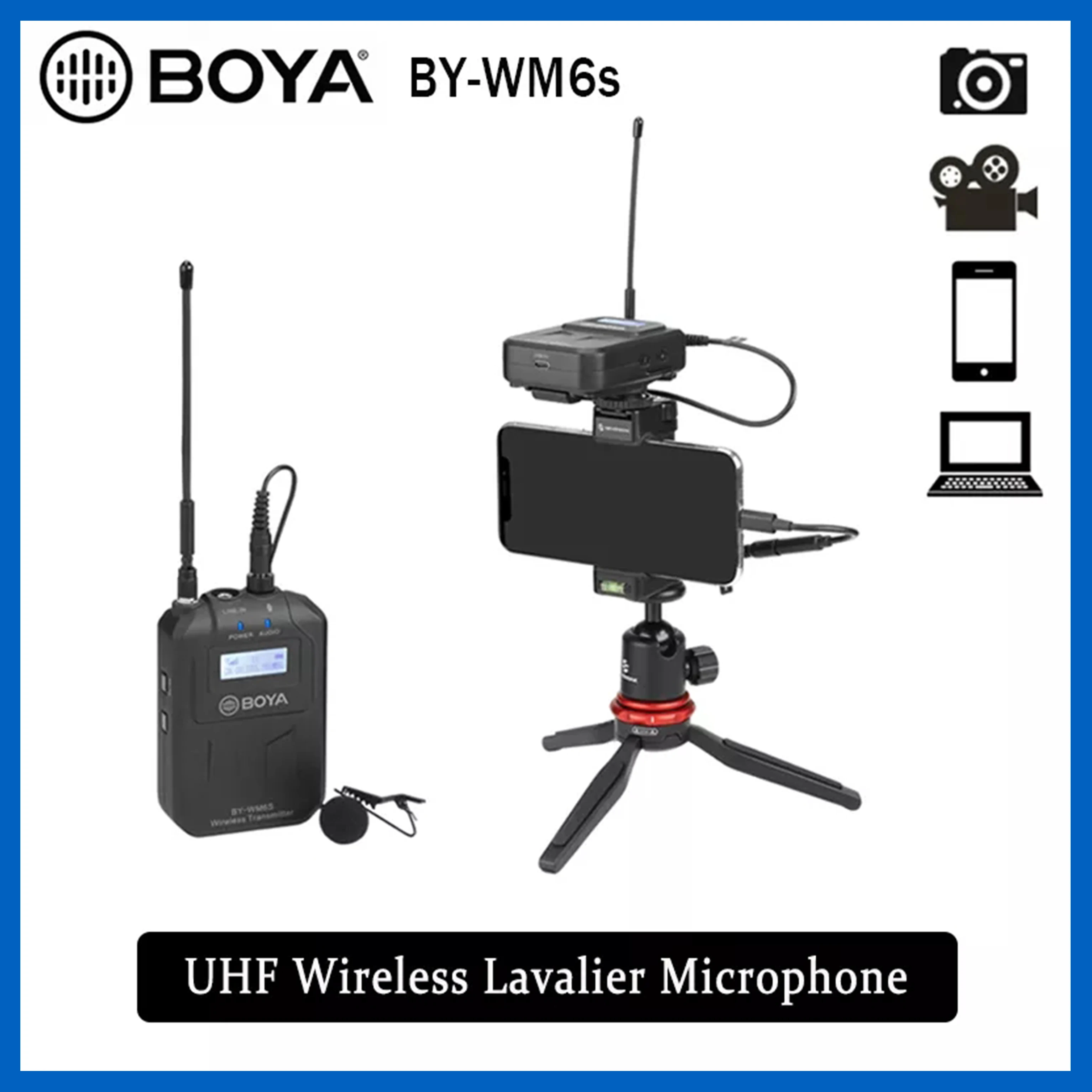 

BOYA BY-WM6S Wireless Lavalier Microphone UHF System Omni-directional Compatible with smartphone Mic for DSLR Cameras Interviews