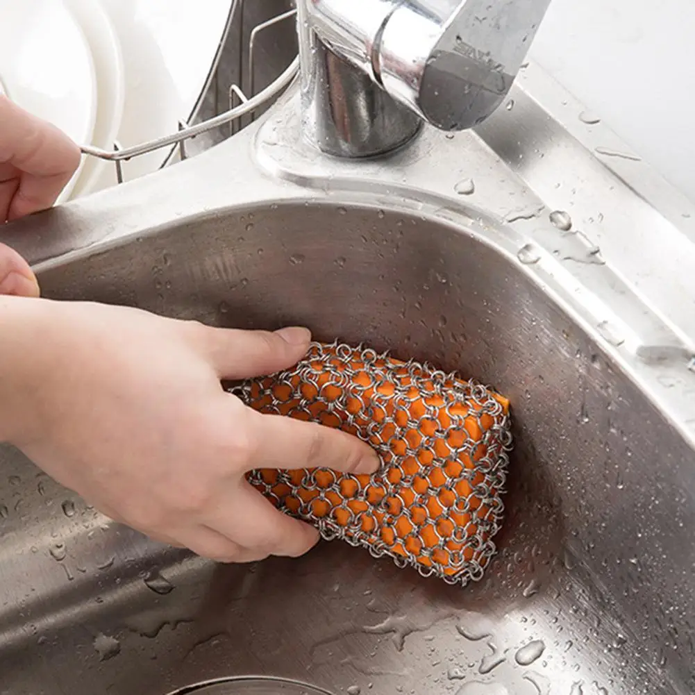 Чугунный очиститель из нержавеющей стали скруббер Chainmail для кастрюли сковородки