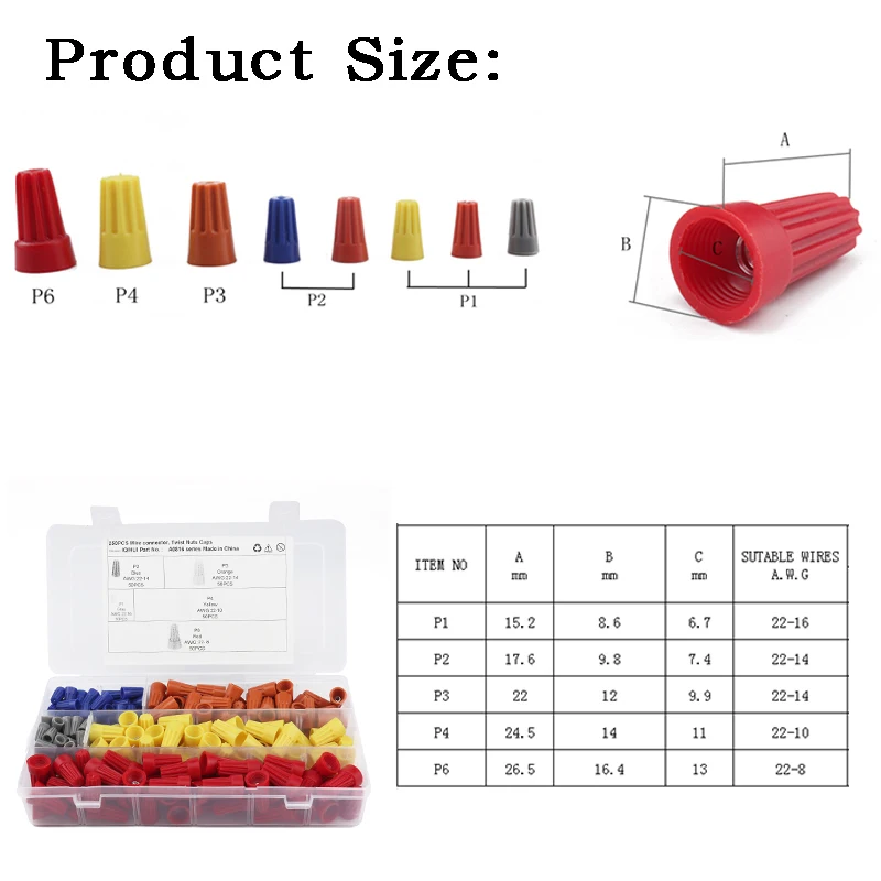 250 шт. Винтовые клеммы изолированные электрические провода разъемы гайки твист