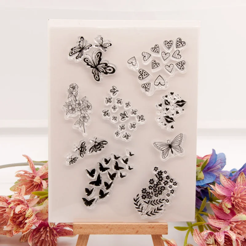 Butterfly Heart Transparent Clear Silicone Stamp Seal DIY Scrapbook Rubber Hand Account Photo Album Diary Decor Reusable 11*15cm  - buy with discount
