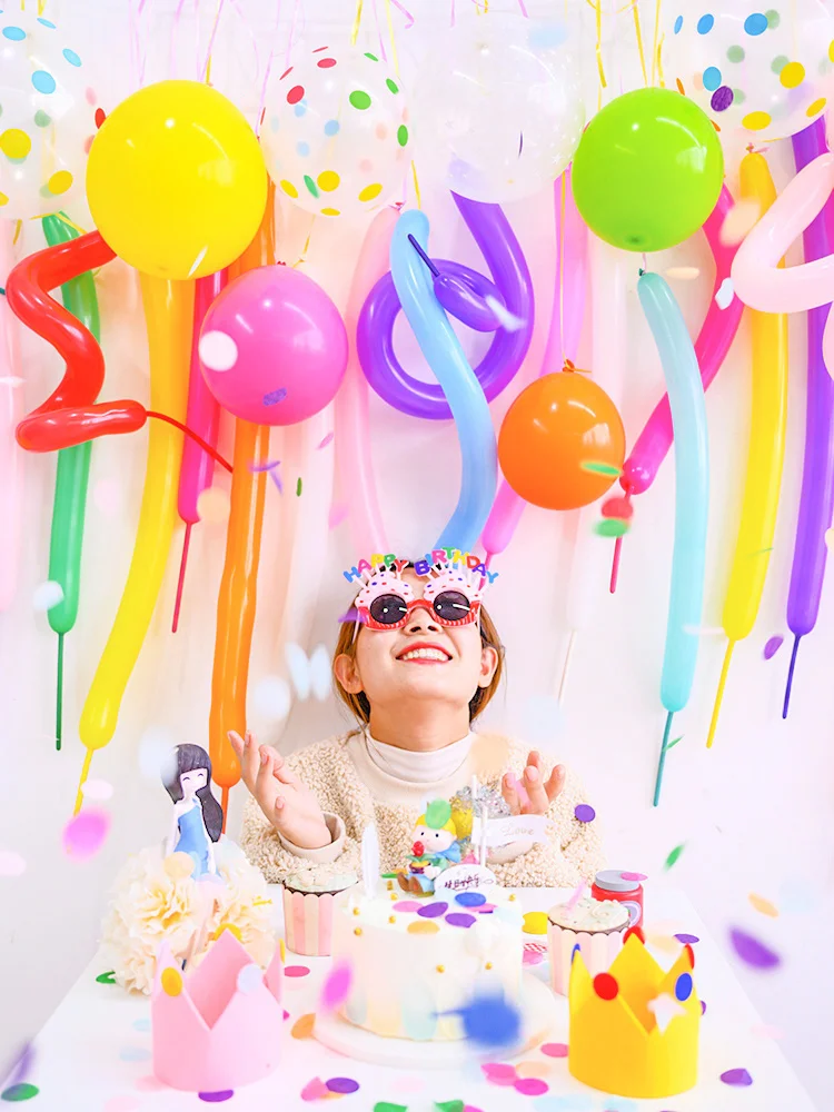 Ins Корейская Стильная длинные воздушные шары гирлянда золотые с днем рождения