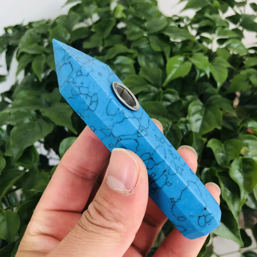 

MOKAGY 10cm Natural Blue Turquoise Quartz Crystal Smoking Pipe Wands For Reiki Healing Gifts 1pc