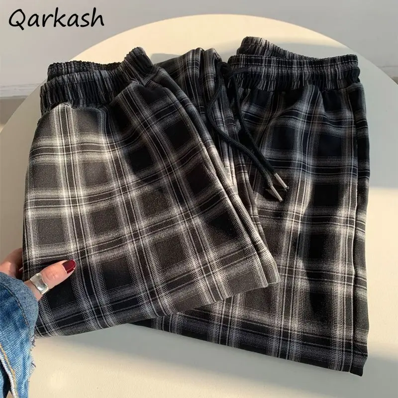 

Брюки женские летние, черные, в клетку, в стиле Харадзюку, широкие