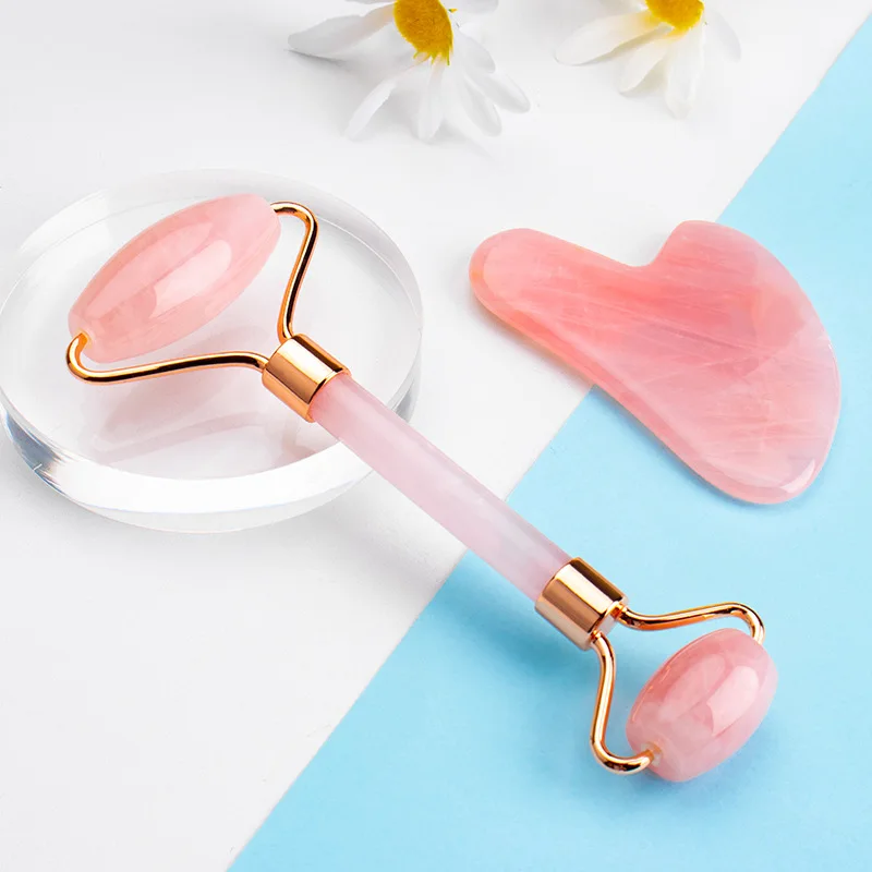 

Massage Roller Face Care Natural Rose Quartz Gua Sha Tool Health Skin Acupuncture Massager Neck Slimming Anti Wrinkle Cellulite