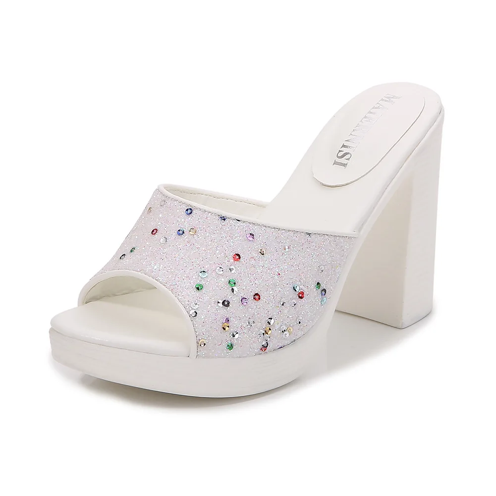 

2021 Summer New Outer Wear Bling Waterproof Platform High-Heel Ladies Slippers Top Cost-Effective