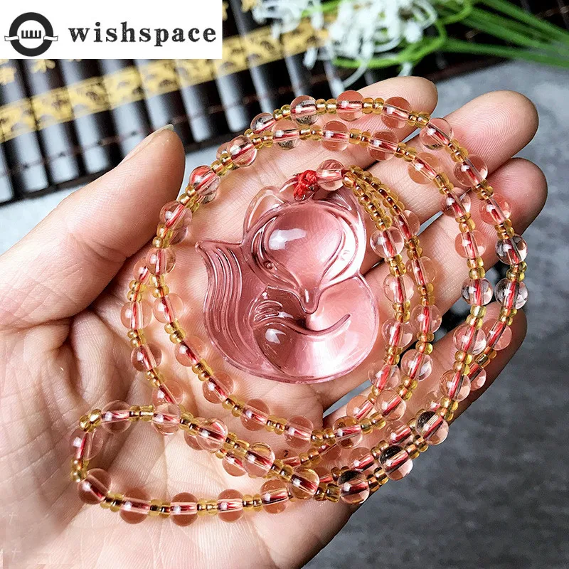 

Wishspace new crystal fox pendant autumn winter sweater chain color crystal women long necklace jewelry wholesale