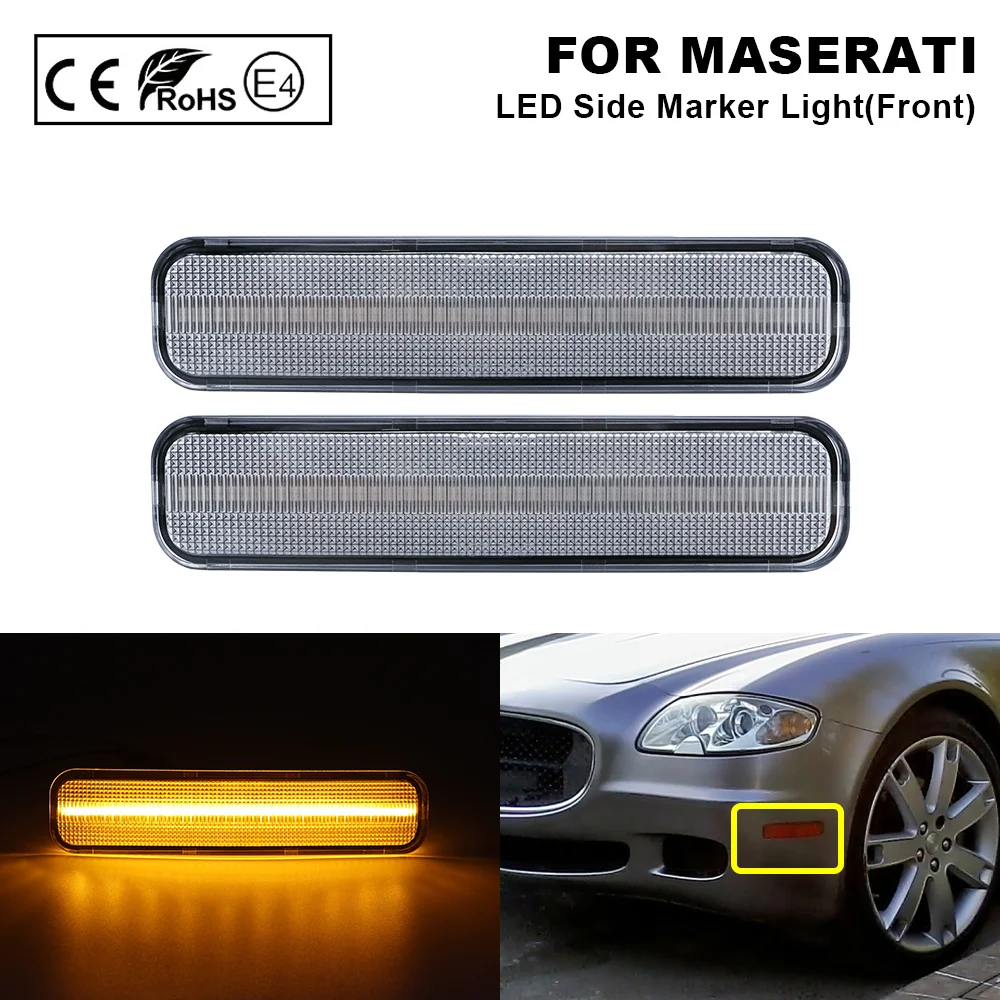 

2 шт. подходит для Maserati Quattroporte 2004-2009 прозрачный Янтарный передний бампер светодиодный, боковой, габаритный фонарь