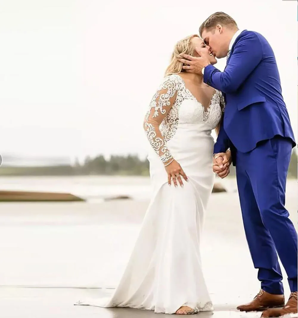 

С длинным рукавом атласная платья размера плюс Новый иллюзия из органзы и шифона и кружева на пуговицах, свадебные аксессуары, свадебное пл...