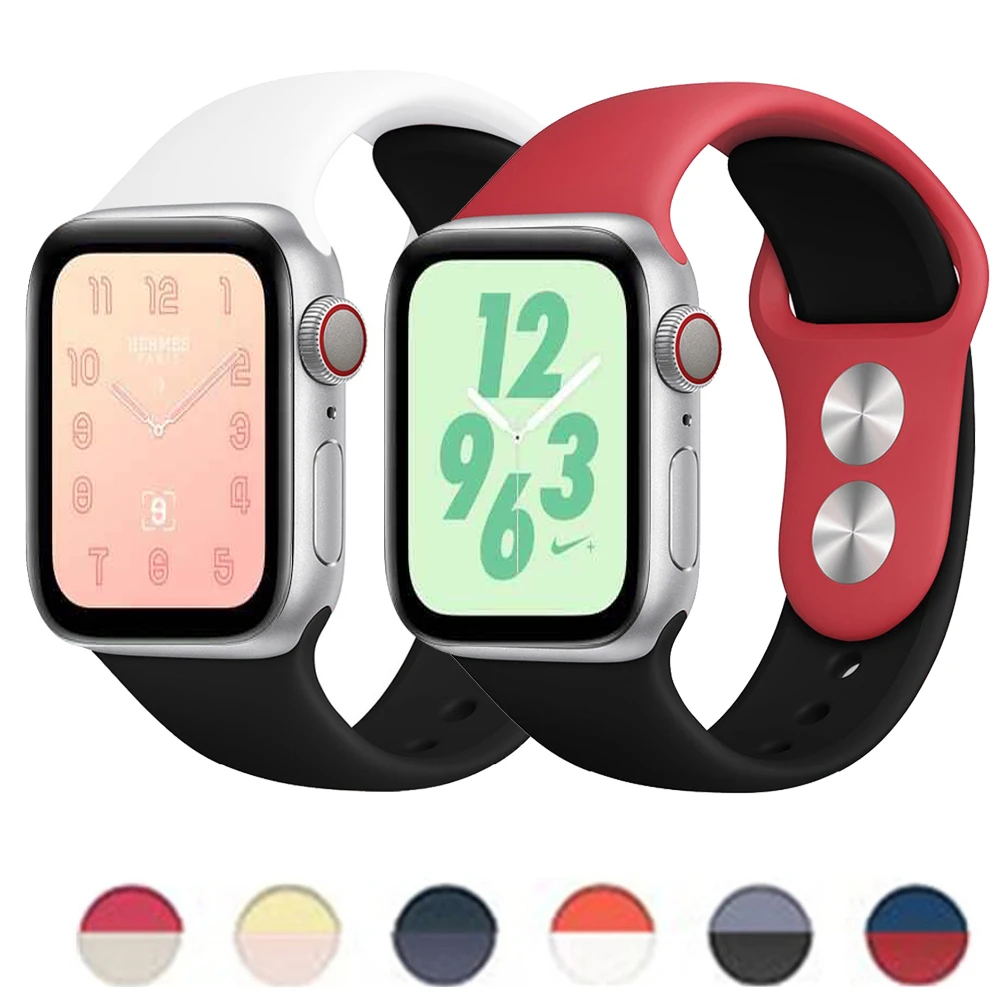 Цветной мягкий силиконовый ремешок для Apple Watch Series 5/4/3/2/1 двухцветный 38 40 мм iWatch
