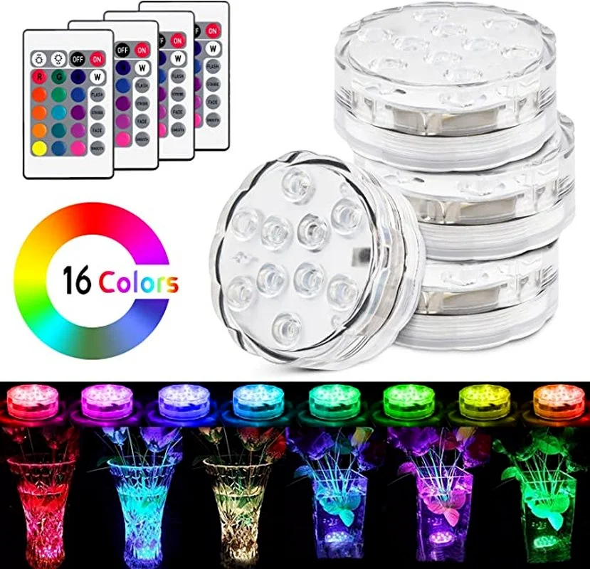

16 Colors Submersible Light Waterproof Remote Control Tub Spa Jacuzzi Outdoor Vase Swimming Pool Underwater Coaster Night Lamp