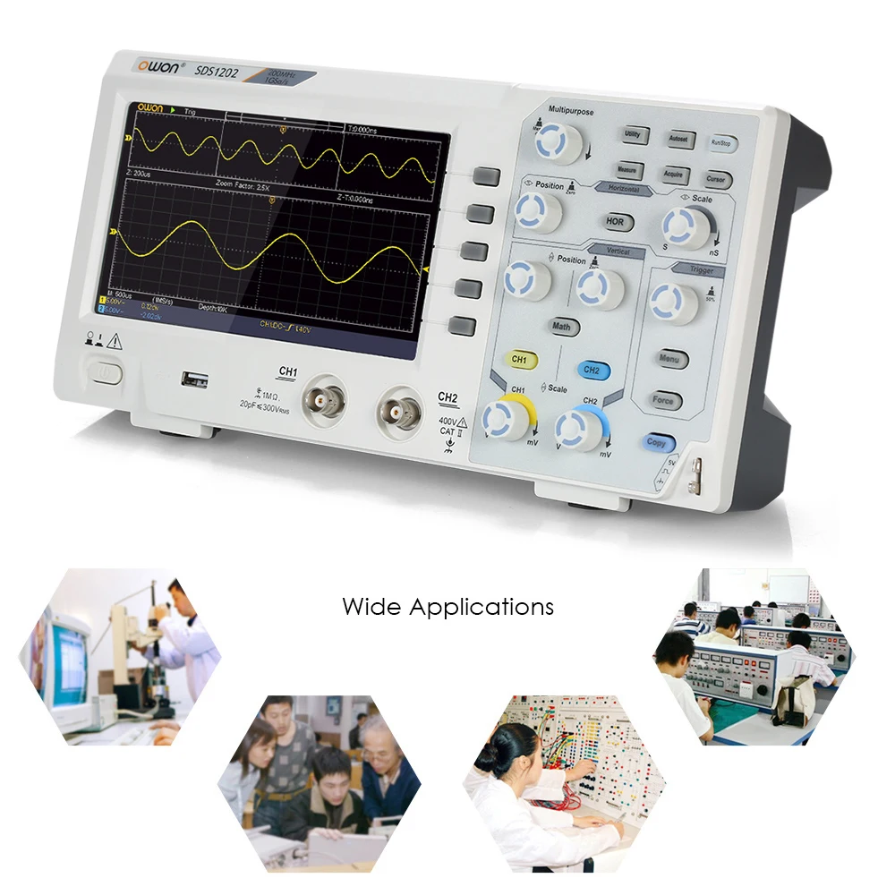Owon SDS1102 осциллограф Oscillometer цифровой запоминающий 2CH 100 МГц 1GS/s 7-дюймовый