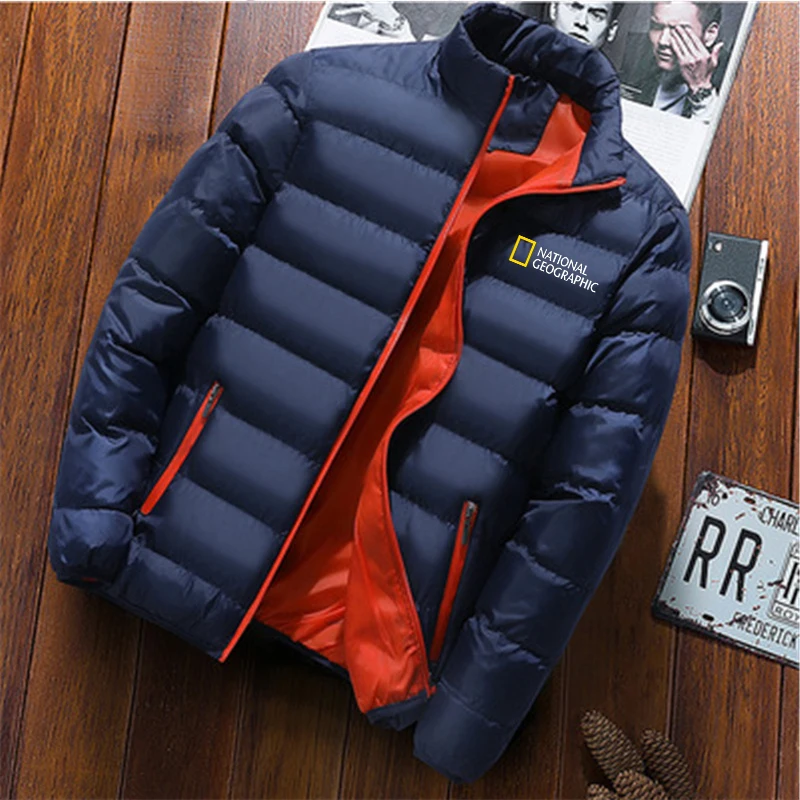 

New National Geographic Magazine Harajuku Style Printed Peripheral Autumn and Winter Men's Zipper Down Jacket