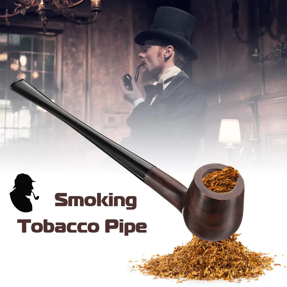 

New Ebony Wood Pipe Black Smoking Pipe Handmade Tobacco Pipe Filter Wooden Pipe with Carrying Bag