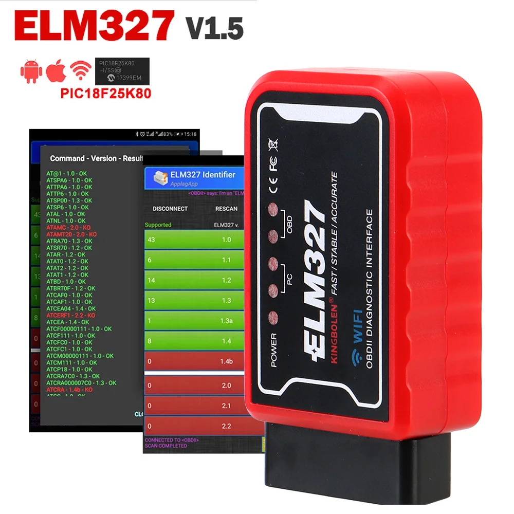 

Диагностический инструмент ELM 327 V 1,5 ICAR2 OBDSCAN OBDII, ELM327 WiFi/Bluetooth V1.5, чип PIC18F25K80 для Android/IOS