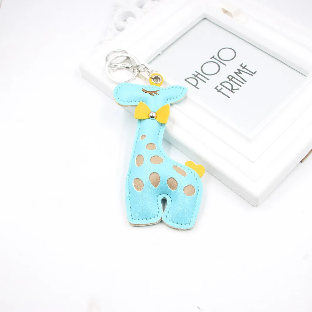 Personality Creative Giraffe Keychain, Chinese Bowknot Leather Bib, Giraffe Ornament, Ladies Handbag, Mobile Phone Car Pendant