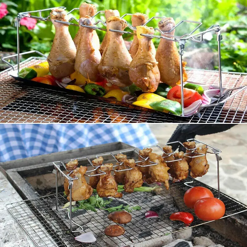 

Multi-Purpose 14 Slot Chicken Leg Wing Drumstick Rack Oven BBQ Grill Stainless