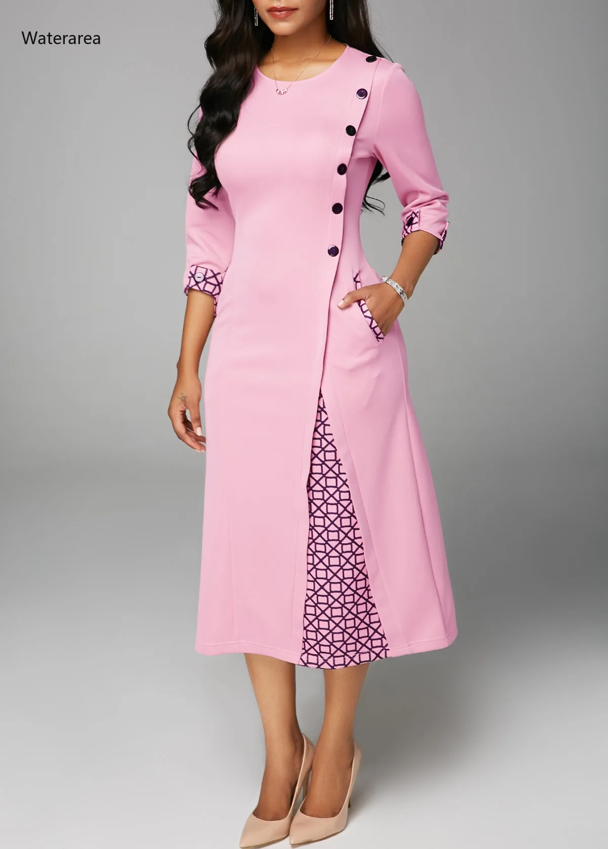 2019 размера плюс новое осеннее женское платье с О-образным вырезом и половинными