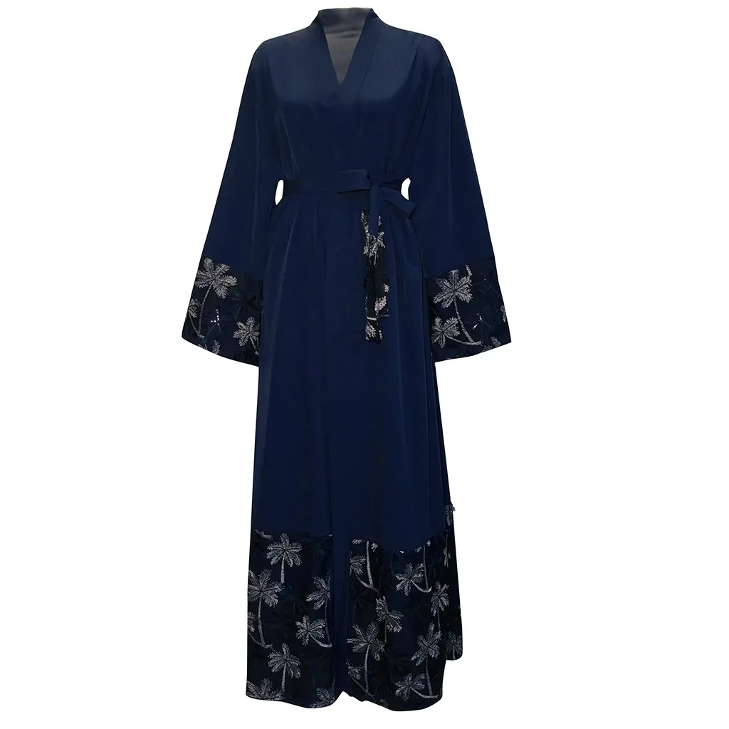 KLV новые модные кружевные вышитые длинные рукава макси свободные платья мусульманские турецкие Дубаи абайя мусулим арабское поклонение обслуживание
