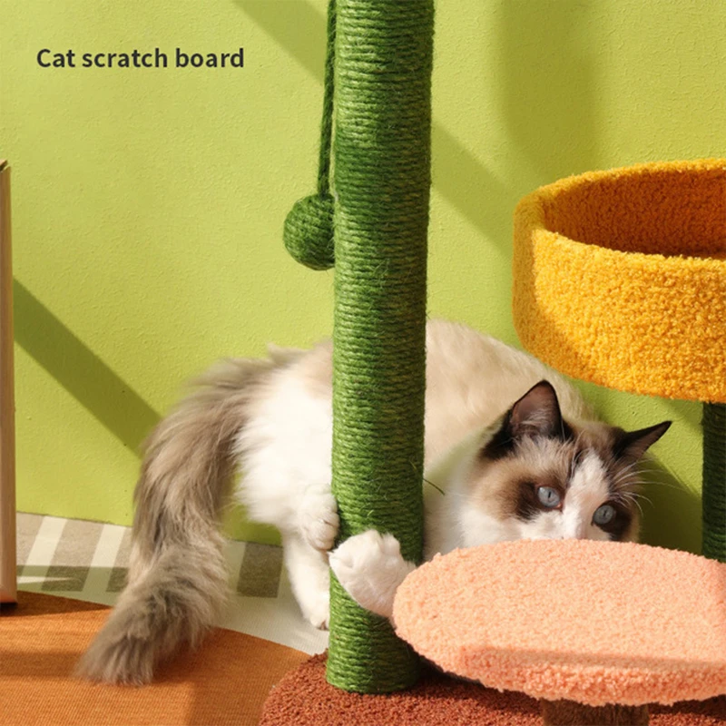 Cactus Style Sisal Cat Scratching Post Climbing Frame Tree Tower Playing Ball Toys Jumping Platform Furniture Pet Products | Дом и сад