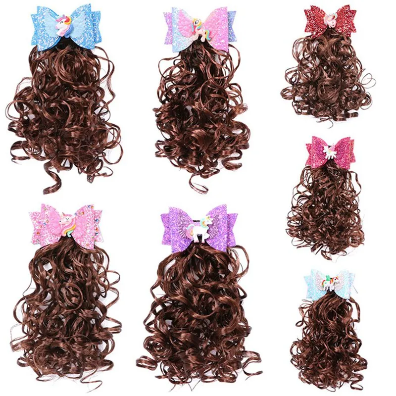 

Unicorn Hair Bows For Girls Sequin Net Yarn Hair Clips With Wig Hairgrips Princess Party Kids Hair Accessories