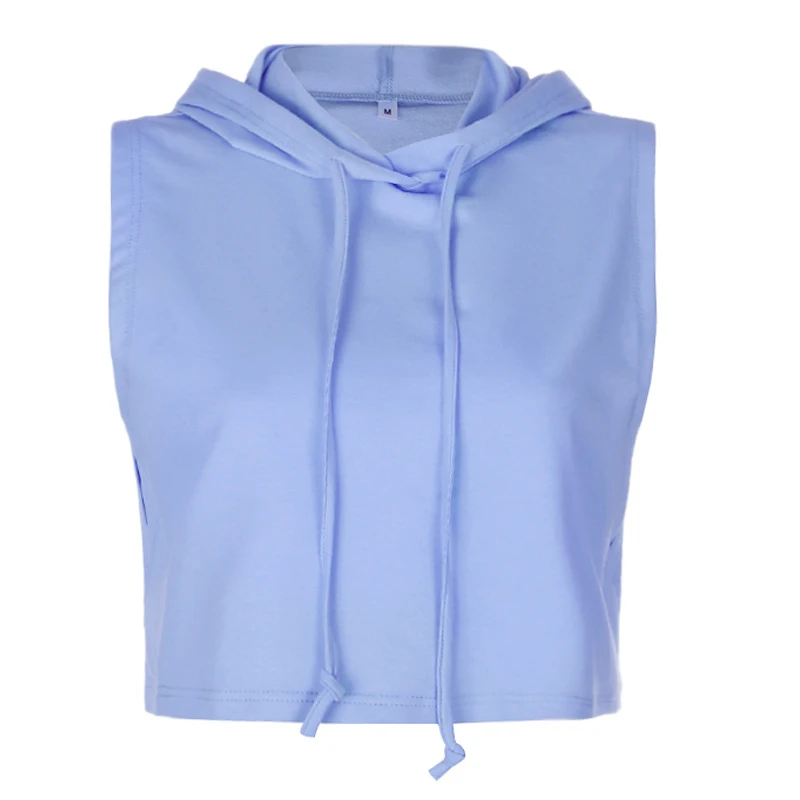 

White Women's Sweatshirt Sleeveless Hoodie with Drawstring Hood Joggers Sporters Pullovers Za2020 Summer Female Crop Tops Sports