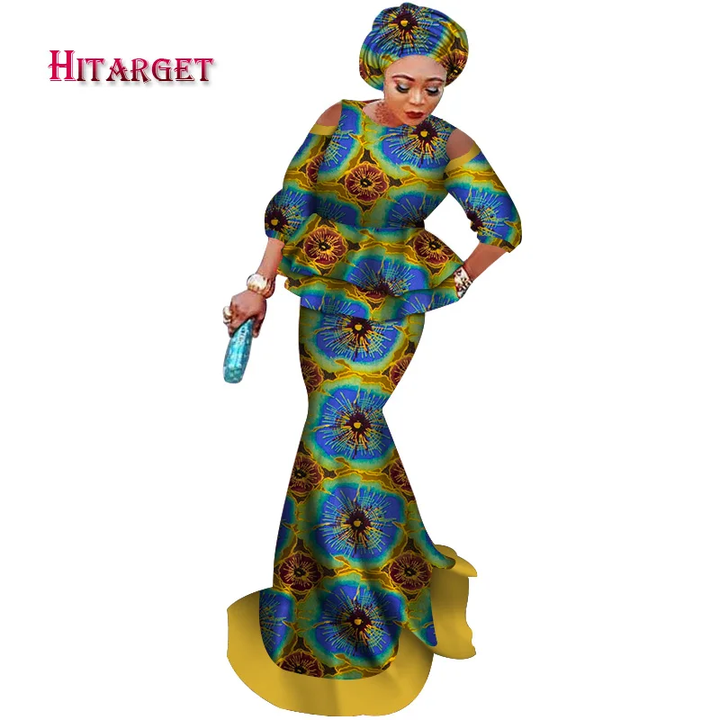 Африканские платья для женщин топ + юбка головной платок костюм из 3 предметов