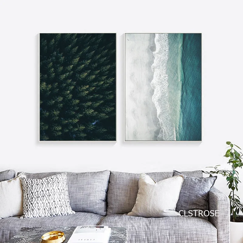 Скандинавский современный стиль красивые синие морские глубокие плакаты с