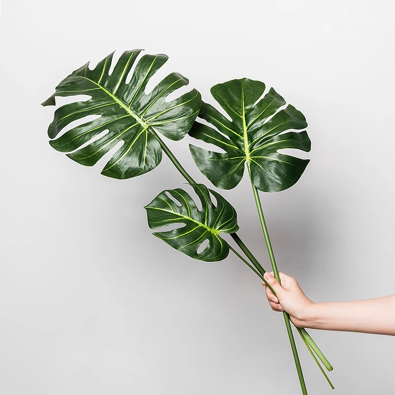 Grass Green Leafs Decorating Artificial Plants Faux Leaves Fake Tropical Greenery Garden Decoration Turtle Leaf | Дом и сад