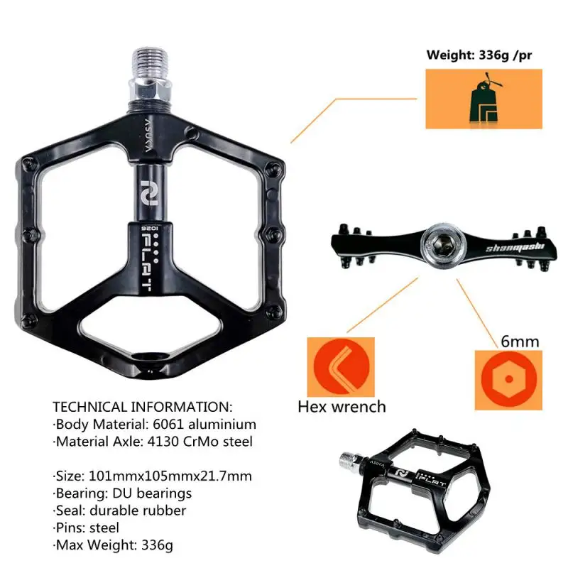 

SHANMASHI Bicycle Pedal Durable 1026 Aluminum Alloy Bearing Pedal Mountain Bike BMX Step Outdoor Riding Sports